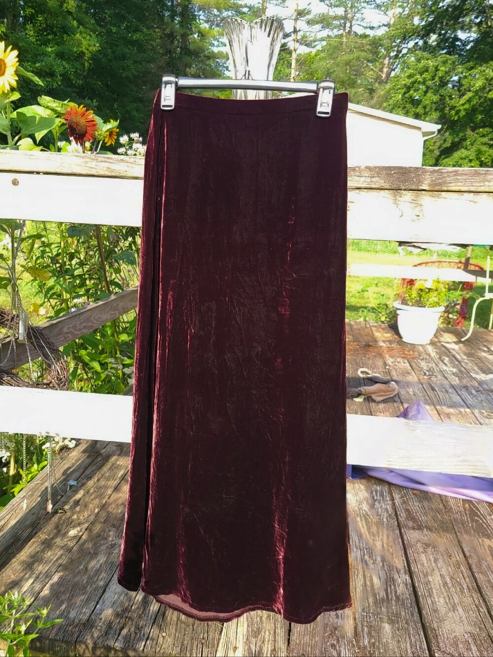 Eileen Fisher burgundy crushed velvet maxi skirt